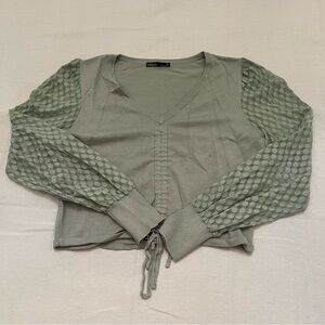 Nikka K Sage Green Blouse with Textured Sleeves